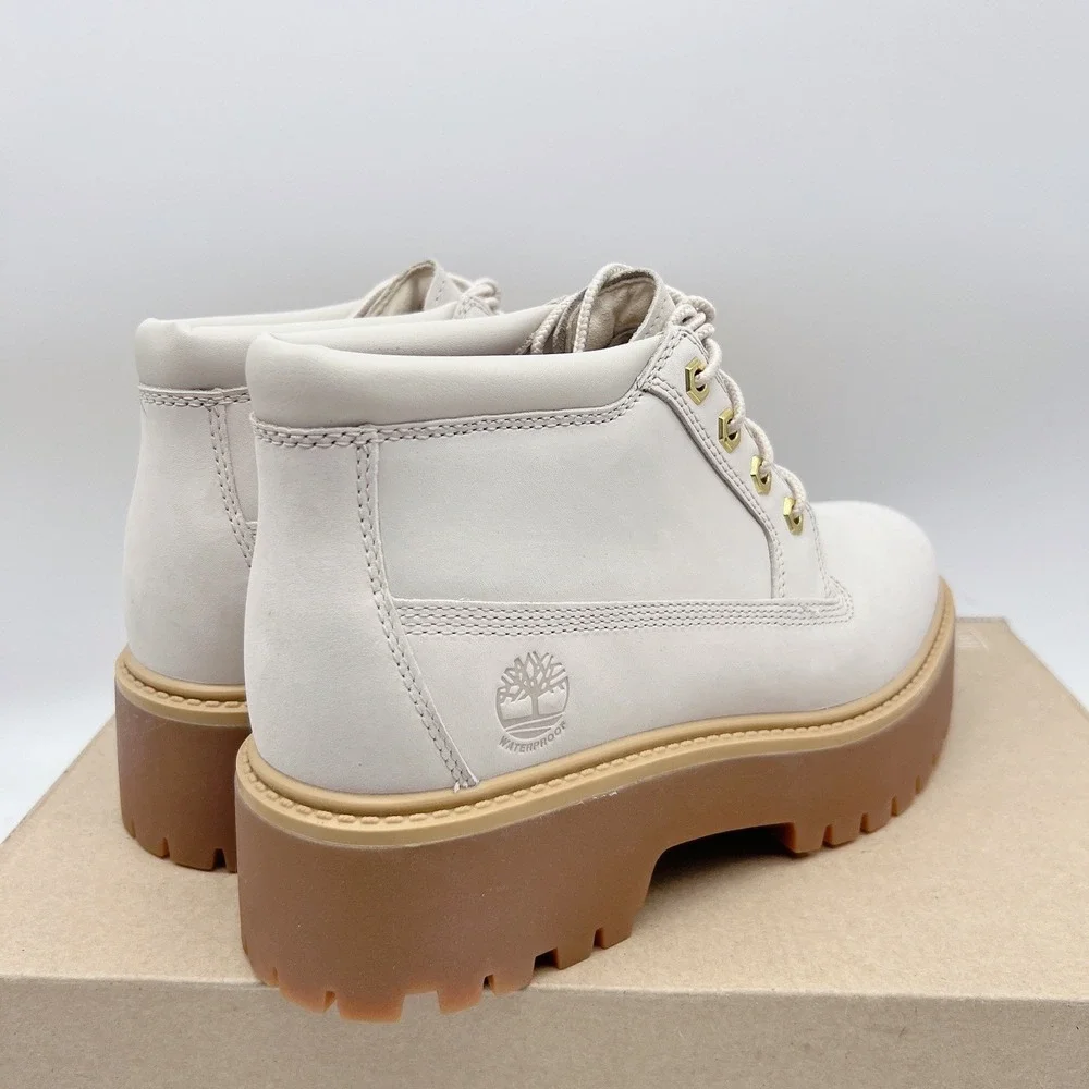 Timberland Stone Street Platform Mid Waterproof Chukka Boots White Nubuck US 7